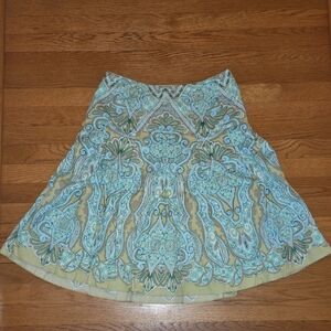 Talbots A-Line Skirt in Green and Cream Paisley